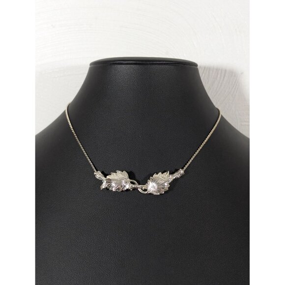 Vintage ART Arthur Pepper Double Leaf Silver Tone Necklace 15" - Picture 2 of 9